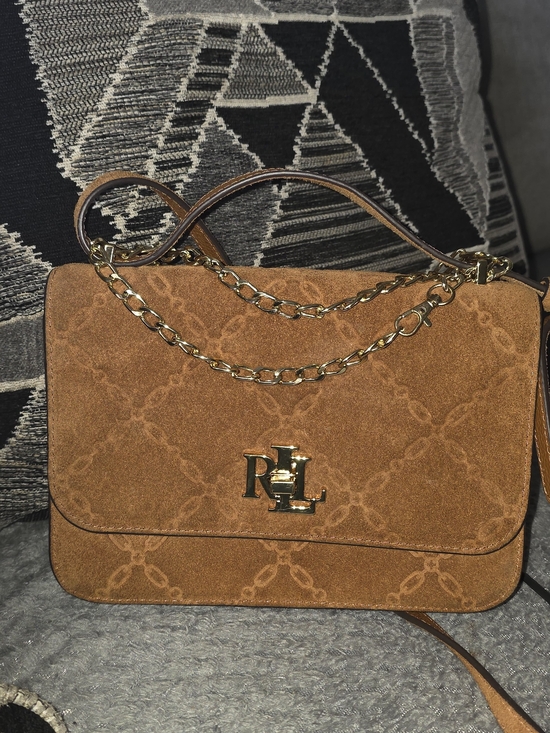 Ralph Lauren Handbags - Ralph Lauren Cognac Suede Chain-Accent Shoulder Bag